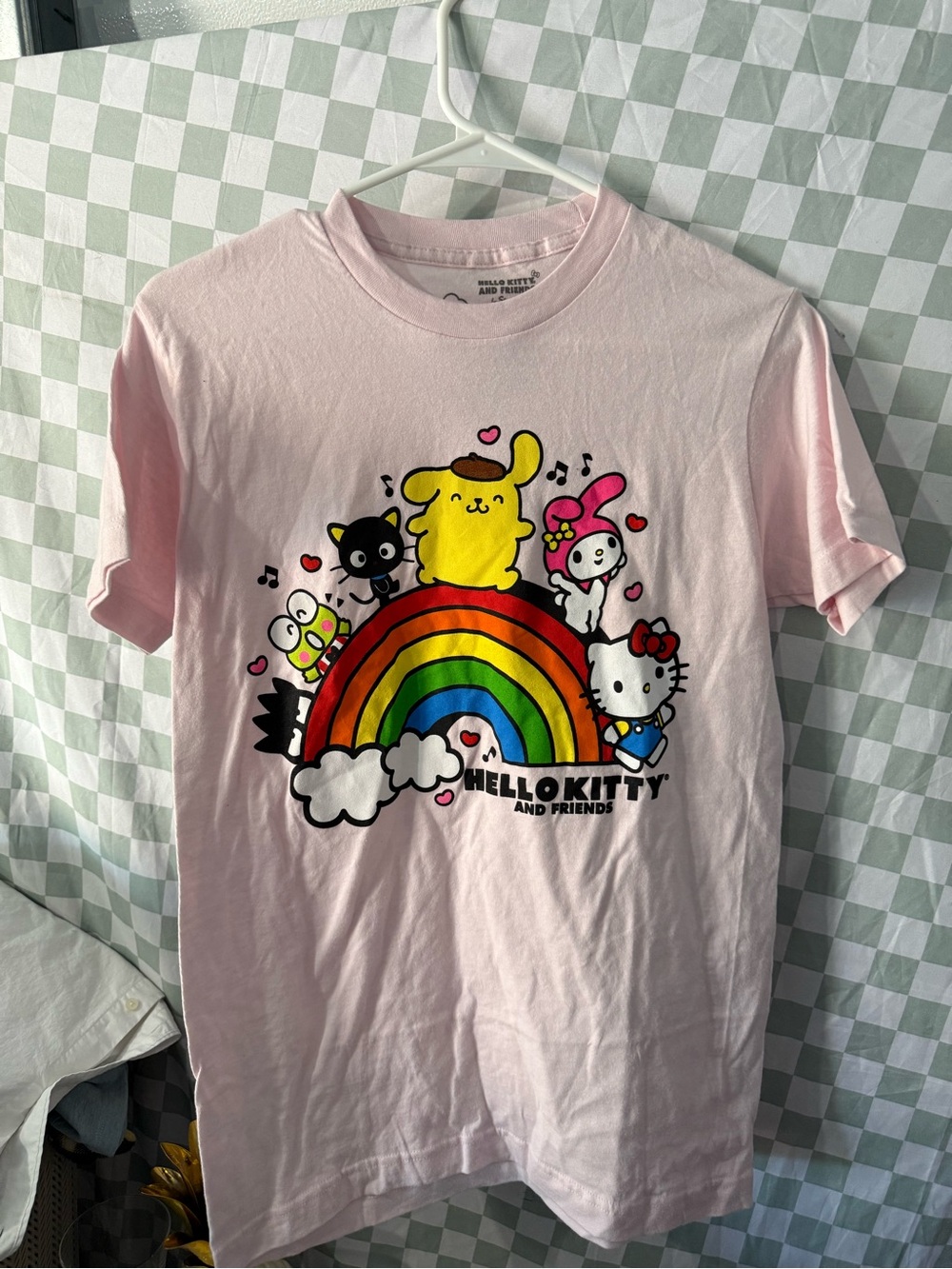 Hello Kitty Pink Short Sleeve Tee with Rainbow & Characters